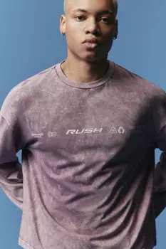 Лонгслив хлопковый с вареным эффектом и надписью