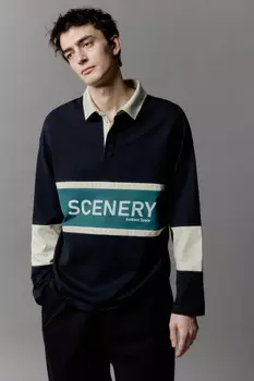 Лонгслив хлопковый с воротником-поло