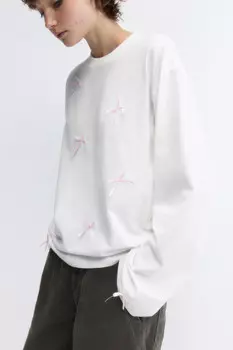 Лонгслив хлопковый свободный с бантиками