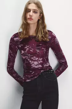 Лонгслив из сетки с цветочным принтом