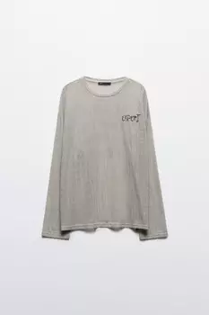 Лонгслив из сетки с принтом-надписью