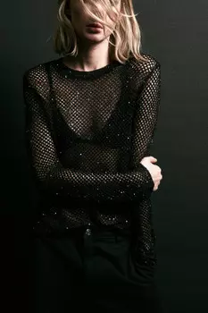 Лонгслив короткий сетчатый с пайетками