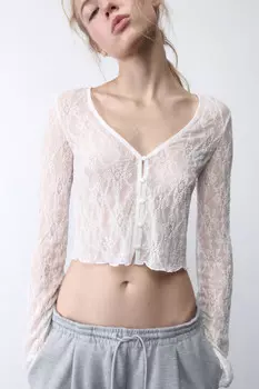 Лонгслив кружевной на пуговицах