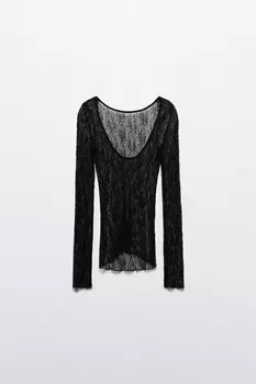 Лонгслив кружевной со стразами и вырезом на спине
