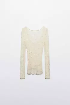 Лонгслив кружевной со стразами и вырезом на спине