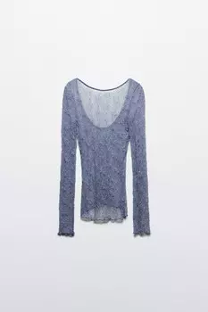 Лонгслив кружевной со стразами и вырезом на спине