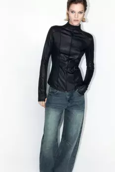 Лонгслив на молнии из трикотажа с имитацией кожи