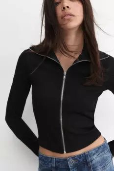 Лонгслив на молнии облегающий с воротником