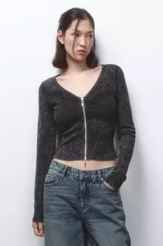 Лонгслив на молнии с вареным эффектом