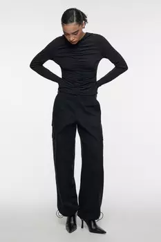 Лонгслив облегающий с драпировкой и капюшоном