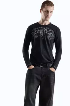 Лонгслив облегающий с принтом в стиле гранж