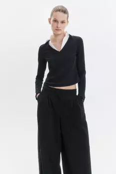 Лонгслив облегающий с рубашечным воротником