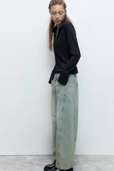 Лонгслив облегающий с воротником-поло и разрезами