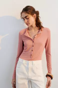 Лонгслив облегающий в рубчик с пуговицами