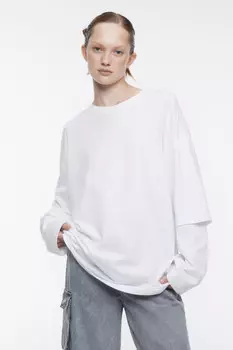 Лонгслив oversize хлопковый с двойными рукавами