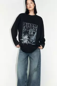 Лонгслив oversize хлопковый с принтом