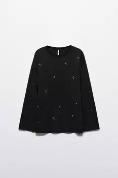 Лонгслив oversize хлопковый со стразами
