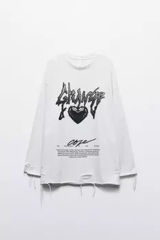 Лонгслив oversize рваный с принтом