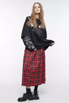 Лонгслив oversize с двойными рукавами и принтом