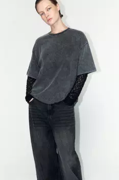 Лонгслив oversize с кружевными рукавами