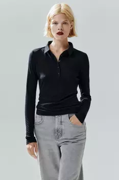 Лонгслив-поло из тонкого трикотажа