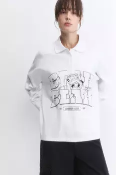 Лонгслив-поло oversize с принтом