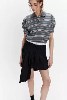 Лонгслив-поло свободный хлопковый в полоску