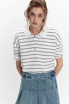 Лонгслив-поло свободный хлопковый в полоску