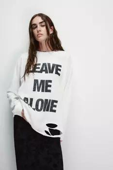 Лонгслив рваный с надписью