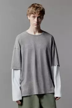 Лонгслив с двойными рукавами и вареным эффектом