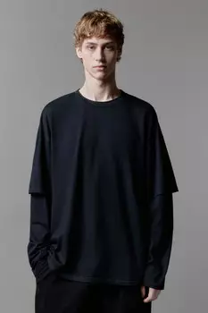 Лонгслив с двойными рукавами и вареным эффектом