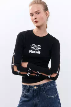 Лонгслив с принтом и бантиками