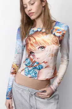 Лонгслив с принтом в стиле аниме