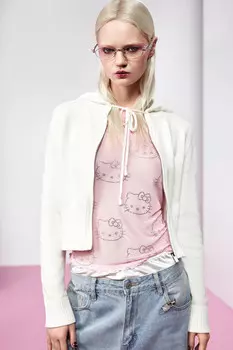 Лонгслив сетчатый с принтом из страз