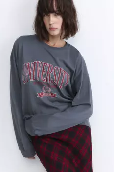 Лонгслив свободный хлопковый с принтом