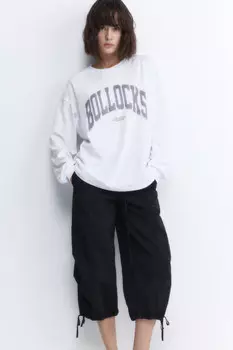 Лонгслив свободный хлопковый с принтом