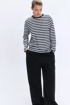 Лонгслив свободный хлопковый в полоску