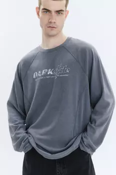 Лонгслив свободный с вареным эффектом и надписью