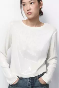 Лонгслив трикотажный с прозрачными пайетками