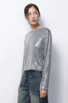 Лонгслив трикотажный с прозрачными пайетками