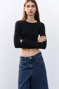 Лонгслив укороченный базовый из хлопка