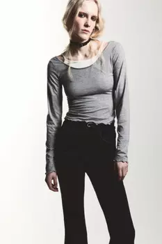 Лонгслив укороченный с майкой на бретельках