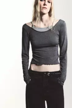 Лонгслив укороченный с майкой на бретельках