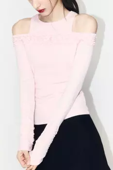 Лонгслив в рубчик с майкой и открытыми плечами