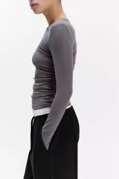 Лонгслив в рубчик вискозный с драпировками