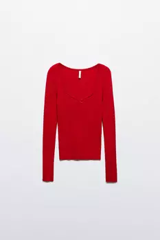 Лонгслив вискозный с фигурным вырезом и бантиком