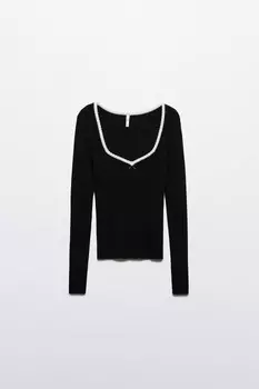 Лонгслив вискозный с фигурным вырезом и бантиком