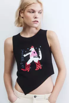 Майка с принтом и асимметричным низом