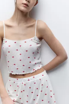 Майка-топ домашняя в рубчик на бретельках