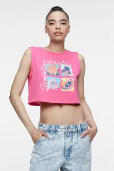 Майка-топ хлопковая укороченная с принтом